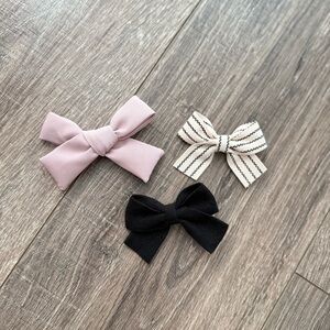 Kids Bow Hair Clips Set - Pink, Black, and Cream